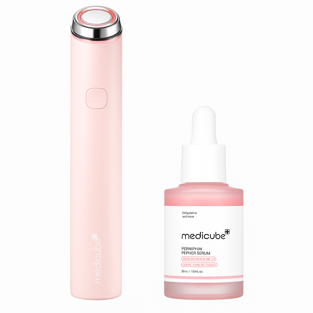 medicube Calm and Clear Skin Duo: medicube Mini Booster Pro Pink and Salmon DNA PDRN Pink Peptide Serum
