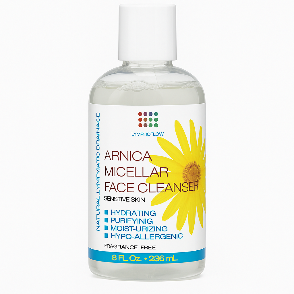 Arnica Montana Micellar Cleansing Water, Facial Cleanser & Makeup Remover, Suitable for All Skin Types, Use for Natural Lymphatic Drainage, Reduces Face Puffiness, Daily Skin Care, 8 Fl Oz