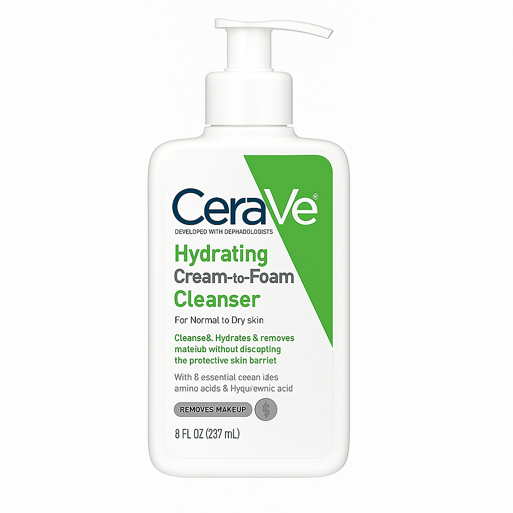 CeraVe Hydrating Cream To Foam Cleanser, Makeup Remover Face Wash For Dry Skin, Foaming Facial Cleanser With Hyaluronic Acid, Normal To Dry Skin, Fragrance Free & Non Comedogenic, 8 Fluid Ounces