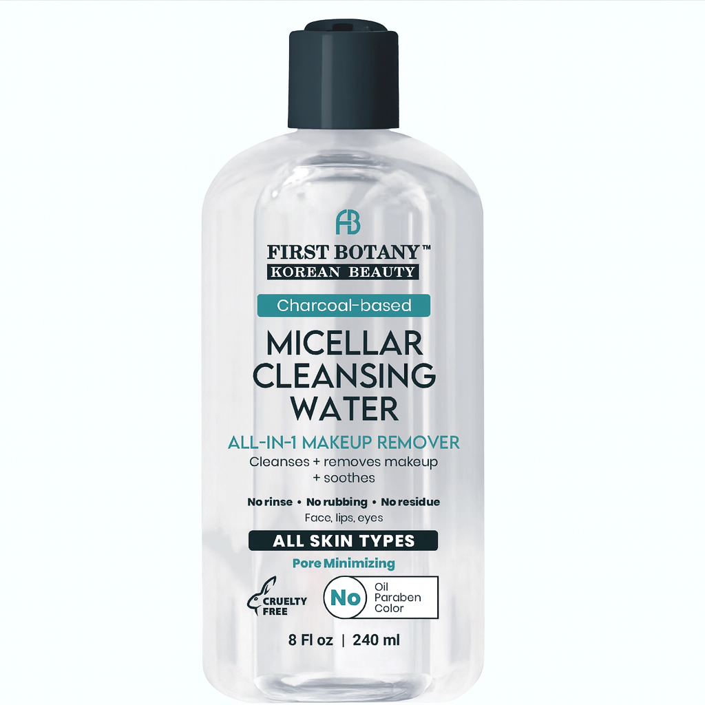 Korean Micellar Water Makeup Remover - Charcoal Hydrating Toner and Cleanser, Pore Cleansing,Oil-Free, Gentle for All Skin Types 8 oz,