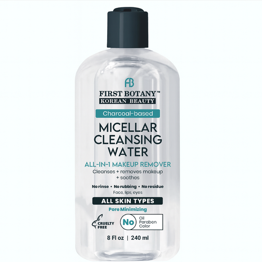 Korean Micellar Water Makeup Remover - Charcoal Hydrating Toner and Cleanser, Pore Cleansing,Oil-Free, Gentle for All Skin Types 8 oz,