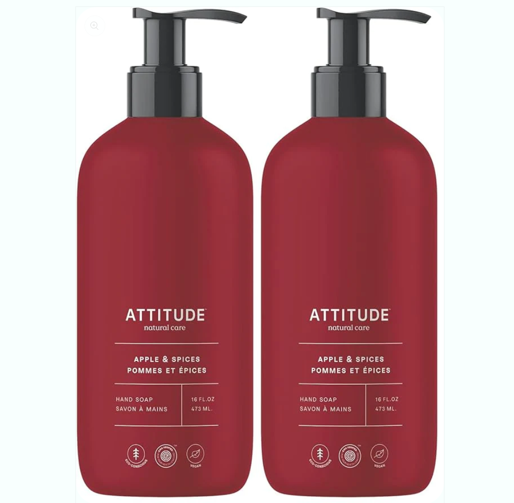 ATTITUDE Liquid Hand Soap, EWG Verified, Plant and Mineral-Based, Vegan Personal Care Products, Apple & Spices, 16 Fl Oz (Pack of 2)