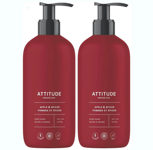 ATTITUDE Liquid Hand Soap, EWG Verified, Plant and Mineral-Based, Vegan Personal Care Products, Apple & Spices, 16 Fl Oz (Pack of 2)