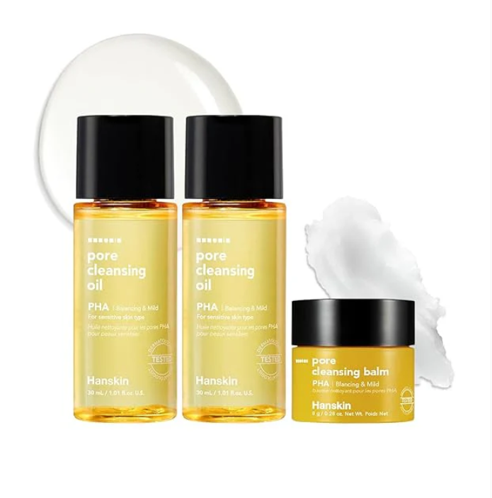 Hanskin PHA Pore Cleansing Oil & Cleansing Balm Mini Set – Travel Size Trial Kit | Gentle Blackhead Care & Makeup Remover for Sensitive Skin | Korean Skincare Gift & Stocking Stuffer (30ml*2 + 8g)