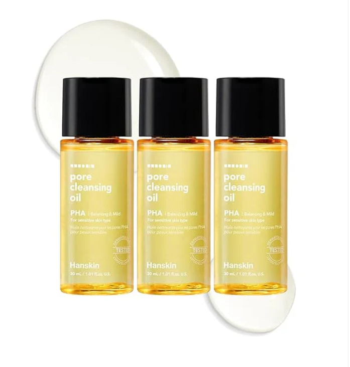 Hanskin PHA Pore Cleansing Oil Mini Set (1.01 oz x 3) – Travel Size Facial Oil Cleanser & Makeup Remover | Gentle Blackhead Care, TSA Friendly | Korean Skincare Stocking Stuffer & Gift for Women