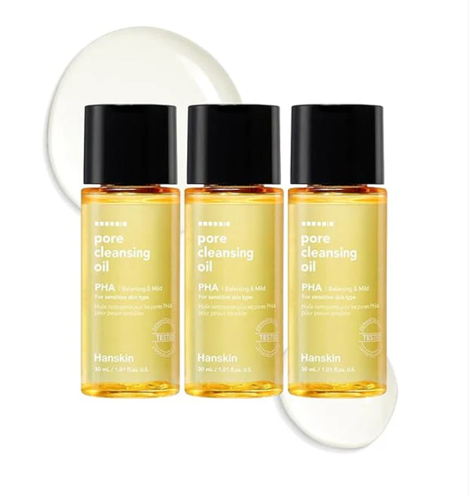 Hanskin PHA Pore Cleansing Oil Mini Set (1.01 oz x 3) – Travel Size Facial Oil Cleanser & Makeup Remover | Gentle Blackhead Care, TSA Friendly | Korean Skincare Stocking Stuffer & Gift for Women