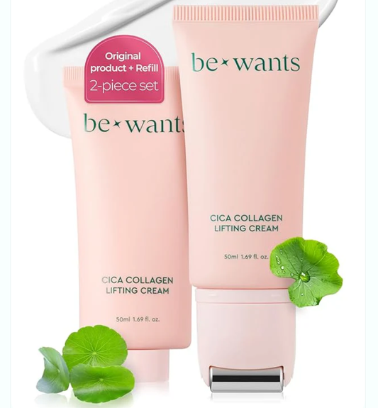 Bewants gua sha neck cream roller, korean neck cream with massage roller, rapid lift neck serum roll on, moisturizer for tightening skin with centella asiatica (2 Pack)