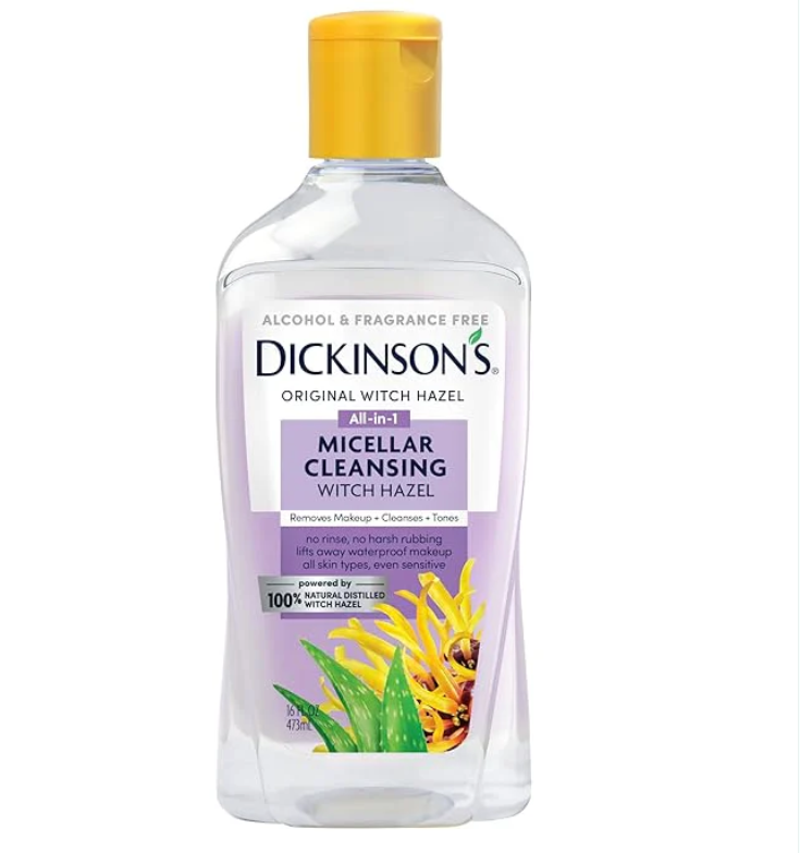 Dickinson's Micellar Cleansing Witch Hazel, An All-in-1 Makeup Remover, Pore Refiner, Skin Cleanser and Toner; Alcohol Free with Aloe, for Sensitive Skin, 16oz